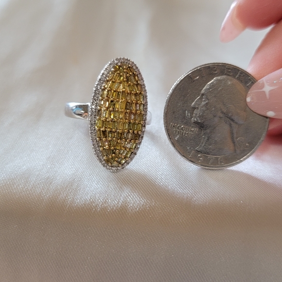 Yellow Baguette Diamond Cocktail Ring 925 - Picture 2 of 6